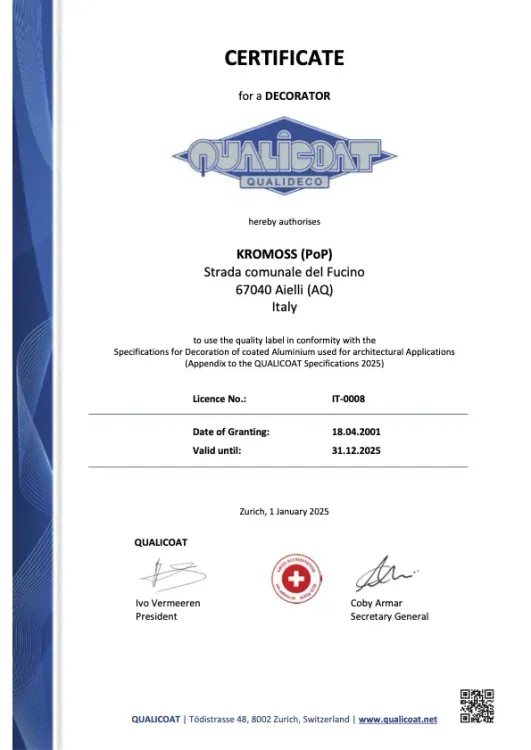Certificate Qualicoat - Qualideco